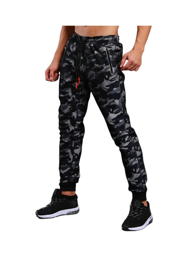Men Camo Ankle Tie Drawstring Pockets Fitness Running Sports Pants Sweatpants Black  - Image 1