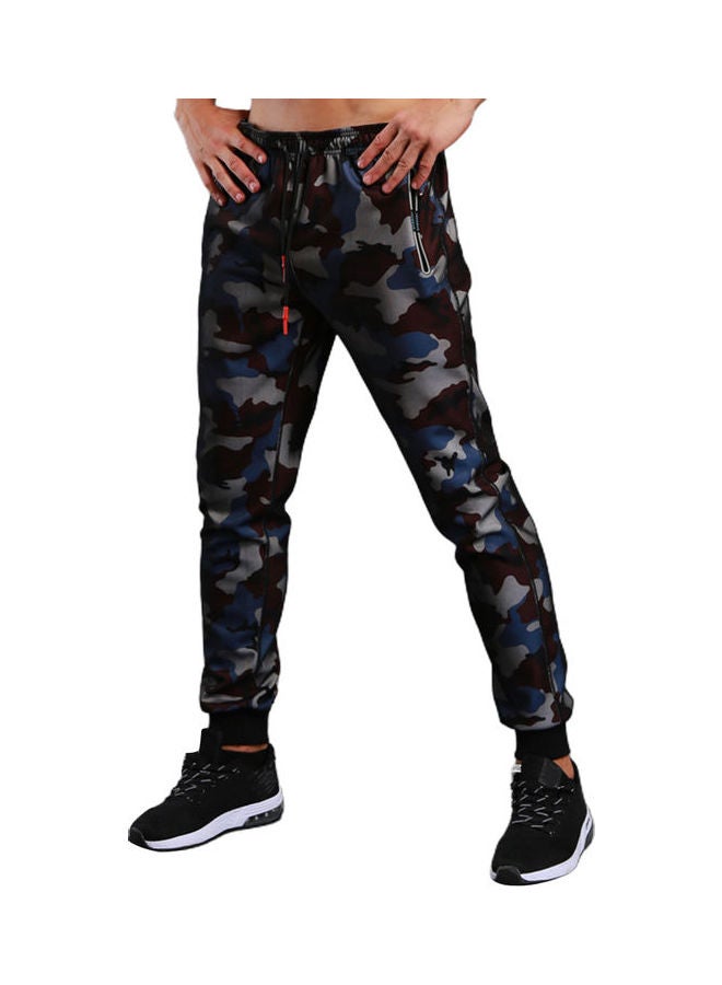 Men Camo Ankle Tie Drawstring Pockets Fitness Running Sports Pants Sweatpants Blue  - Image 1