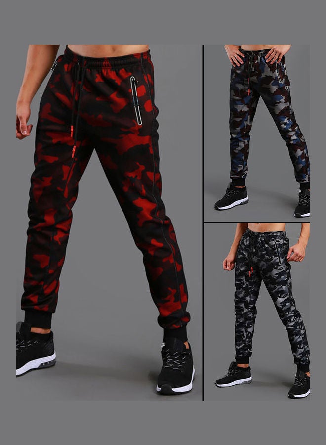 Men Camo Ankle Tie Drawstring Pockets Fitness Running Sports Pants Sweatpants Blue  - Image 2