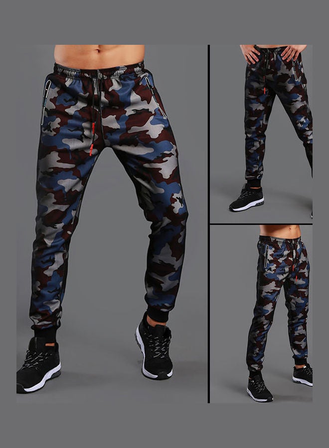 Men Camo Ankle Tie Drawstring Pockets Fitness Running Sports Pants Sweatpants Blue  - Image 3