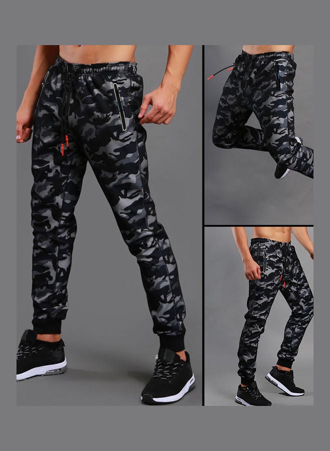 Men Camo Ankle Tie Drawstring Pockets Fitness Running Sports Pants Sweatpants Blue  - Image 5