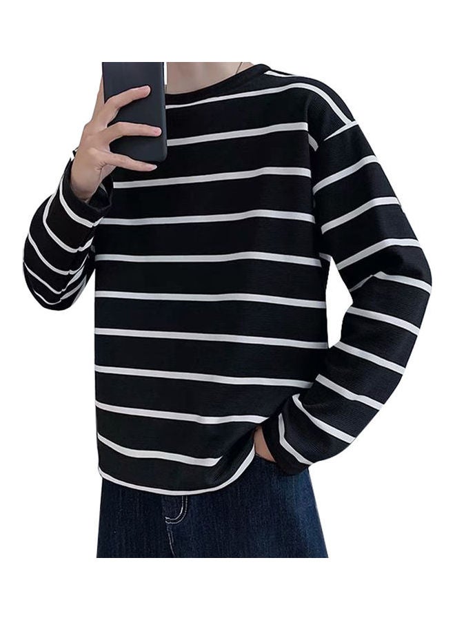 تيشيرت مخطط بقصة واسعة أسود/ أبيض - Image 1