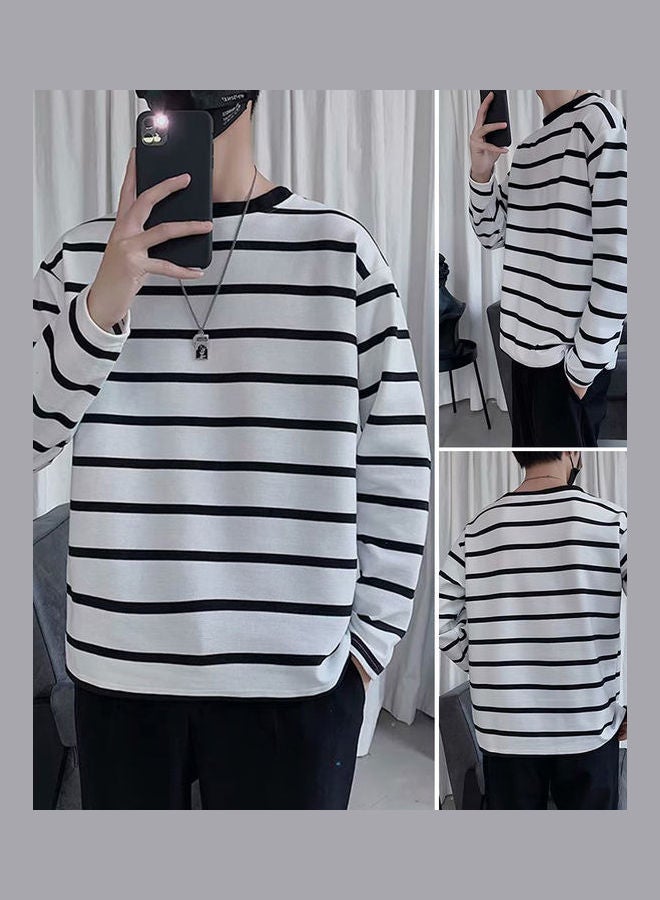 تيشيرت مخطط بقصة واسعة أسود/ أبيض - Image 4