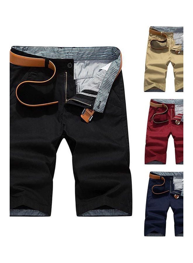 Men Casual Quick Dry Pockets Button Breathable Beach Board Shorts Fifth Pants Black  - Image 2