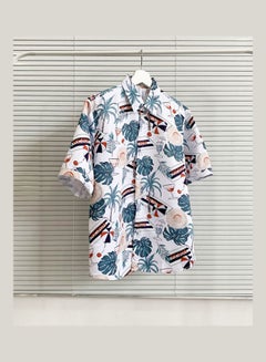 Men's Coconut Tree Turndown Collar Beach Shirt White - v1606933596/N42694991V_2