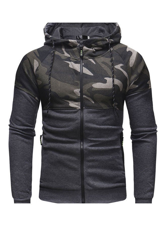 Camouflage Printed Slim Zipper Hoodie Dark Gray/Green  - Image 1