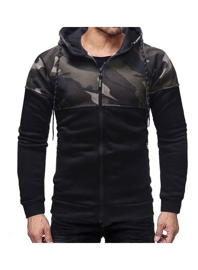 Camouflage Printed Slim Zipper Hoodie Dark Gray/Green  - Image 3