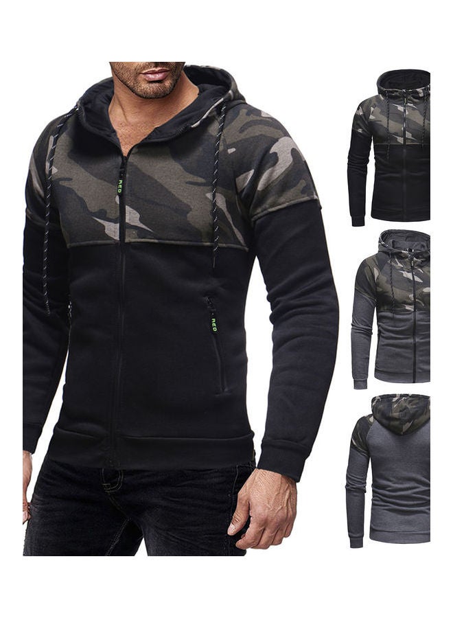 Camouflage Printed Slim Zipper Hoodie Dark Gray/Green  - Image 2