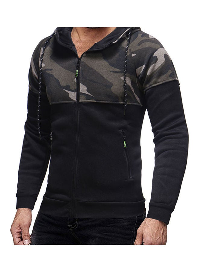 Camouflage Printed Slim Zipper Hoodie Dark Gray/Green  - Image 4