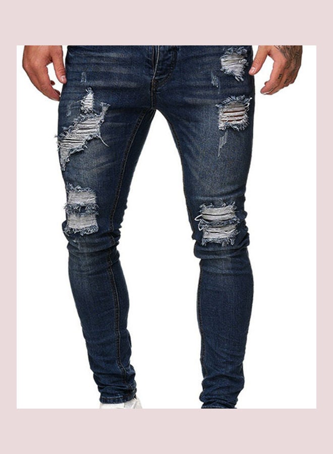 جينز سكيني ممزق بأزرار أسود - Image 2