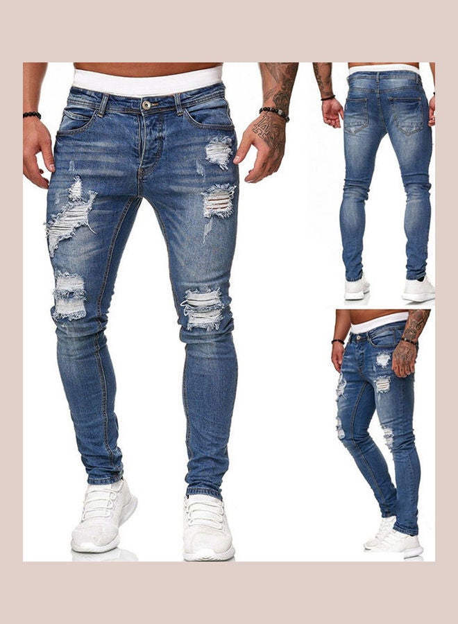 جينز سكيني ممزق بأزرار أزرق فاتح - Image 2