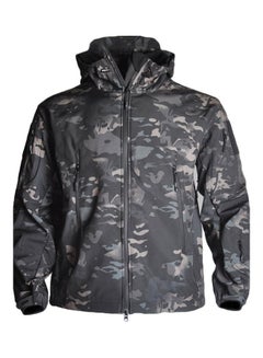 Waterproof Windbreaker Hooded Jacket Black Camouflage