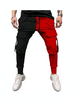 Men's Casual Color Matching Hip Hop Leggings Black Red