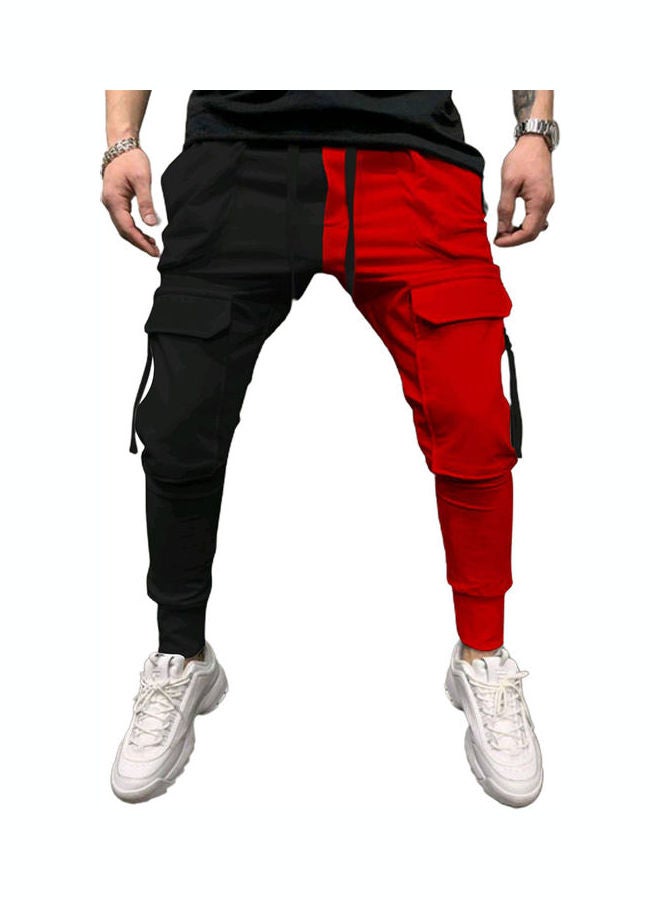 Generic - Men's Casual Color Matching Hip Hop Leggings Black Red - Image 1
