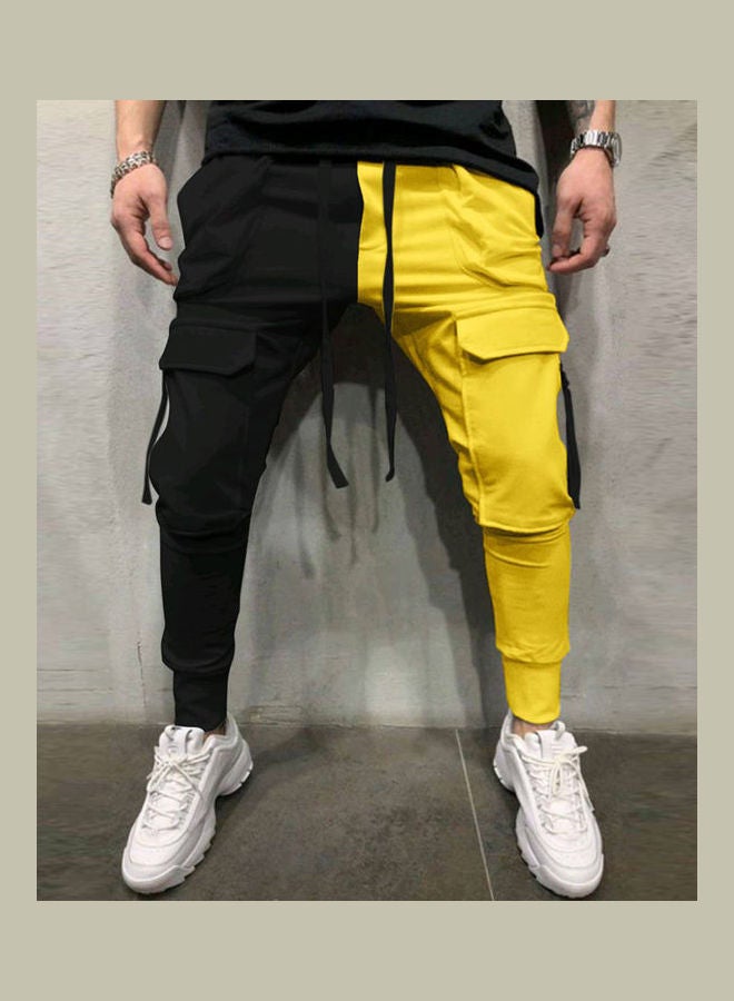 بنطال رياضي برباط بتصميم كتل الألوان أسود/أصفر - Image 2
