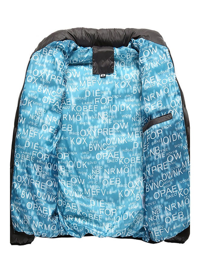 Stand Collar Zipper Jacket Dark Blue - Image 2