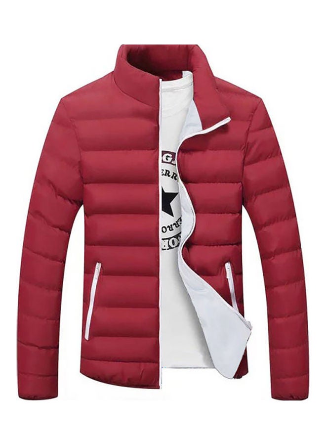 Stand Collar Zipper Jacket Red/White