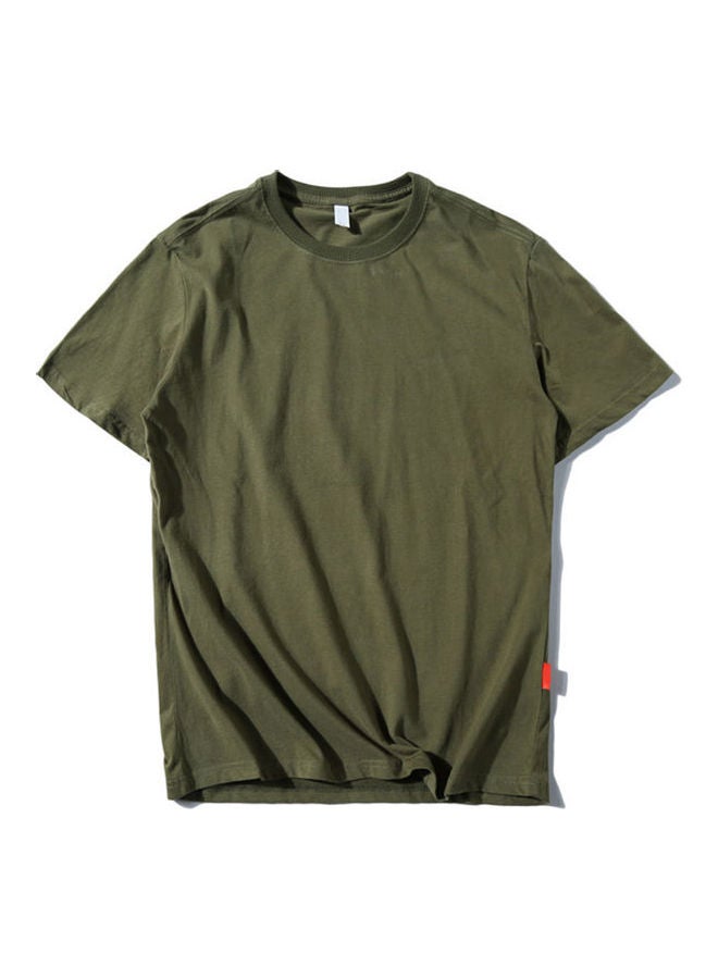 تيشيرت فضفاض سادة اللون الأخضر العسكري