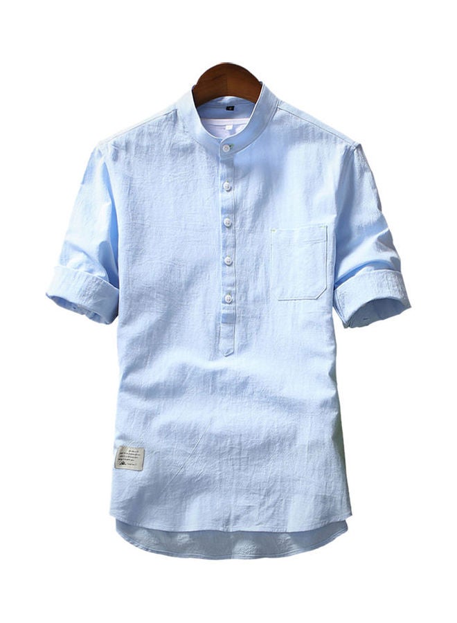 Solid Stand Collar Shirt Sky Blue - Image 1
