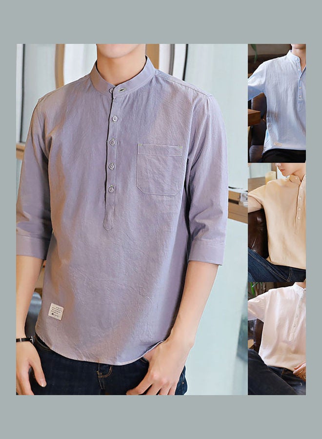 Solid Stand Collar Shirt Sky Blue - Image 4