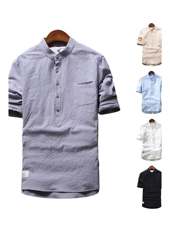 Solid Stand Collar Shirt Sky Blue - Image 5
