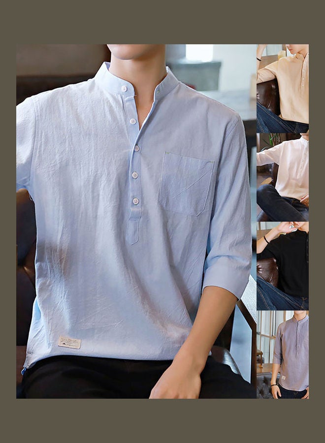 Solid Stand Collar Shirt Sky Blue - Image 2