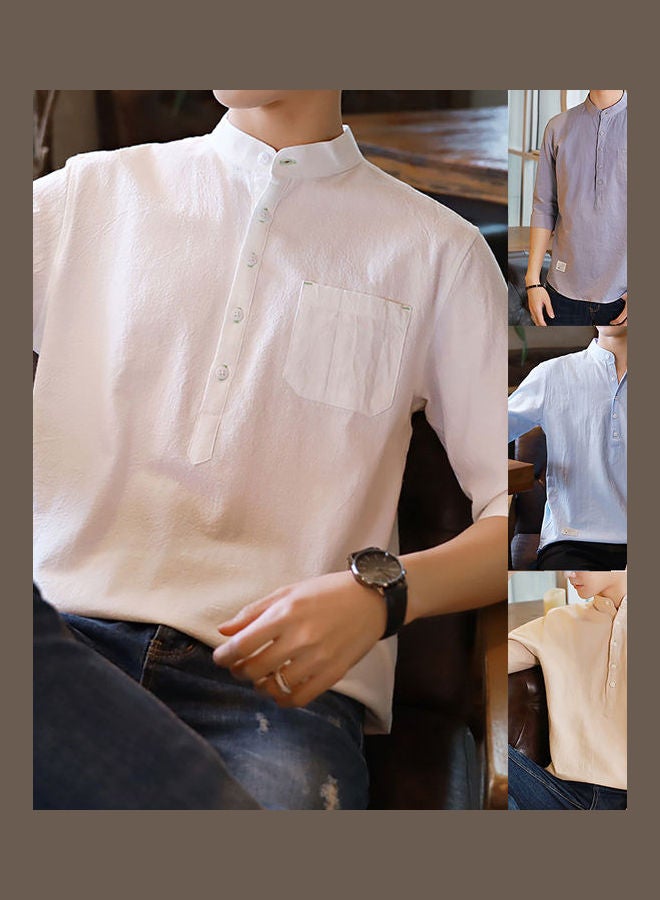 Solid Stand Collar Shirt Sky Blue - Image 3