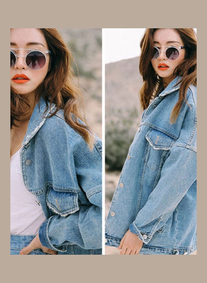 Casual Retro Boyfriend Denim Jacket Blue - Image 2