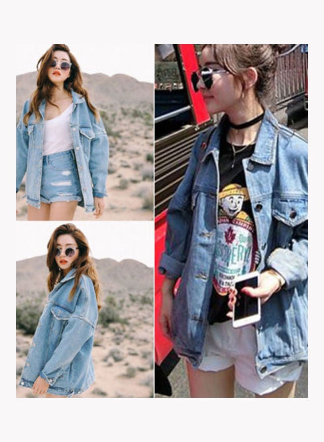 Casual Retro Boyfriend Denim Jacket Blue - Image 3