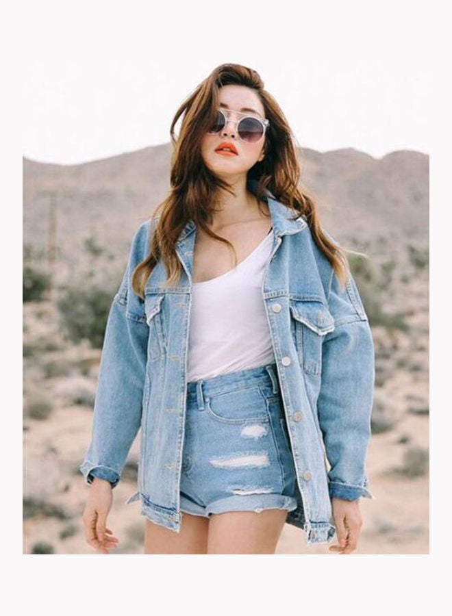Casual Retro Boyfriend Denim Jacket Blue - Image 4