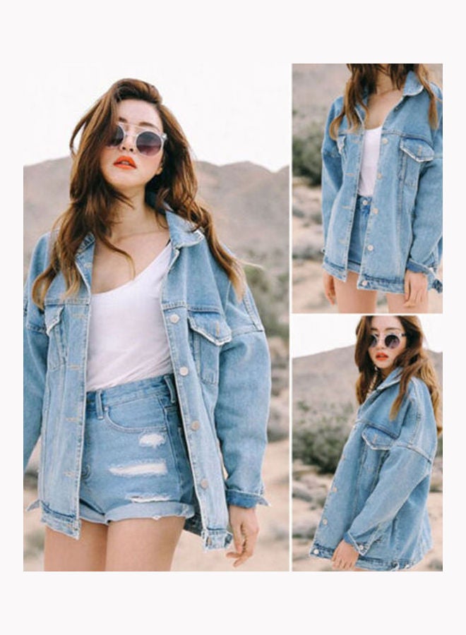 Casual Retro Boyfriend Denim Jacket Blue - Image 1