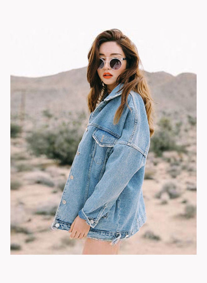 Casual Retro Boyfriend Denim Jacket Blue - Image 5