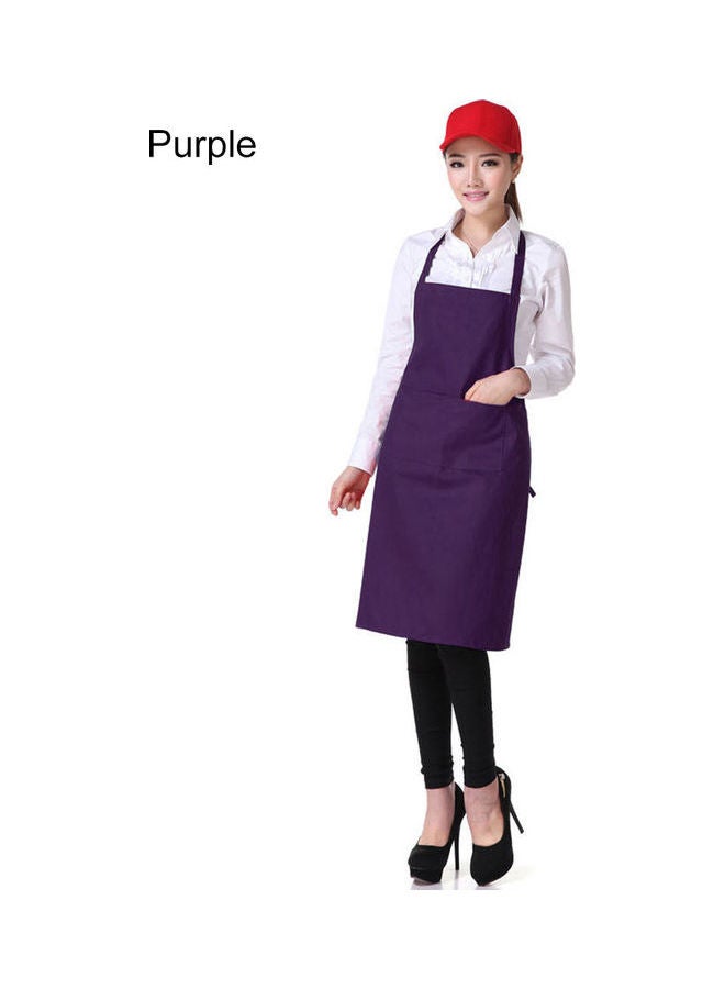 Solid Colour Back Self-Tie Kitchen Restaurant Cooking Bib Apron With Pocket Purple - Image 1