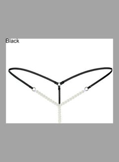 Generic Lady Crotchless Faux Pearls String G-string Briefs Underwear Underpants Black 