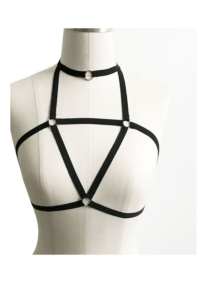 Women's Elastic Cupless Strappy O-Ring Open Caged Body Harness Bra Top Black  - Image 1