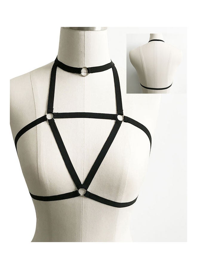 Women's Elastic Cupless Strappy O-Ring Open Caged Body Harness Bra Top Black  - Image 3