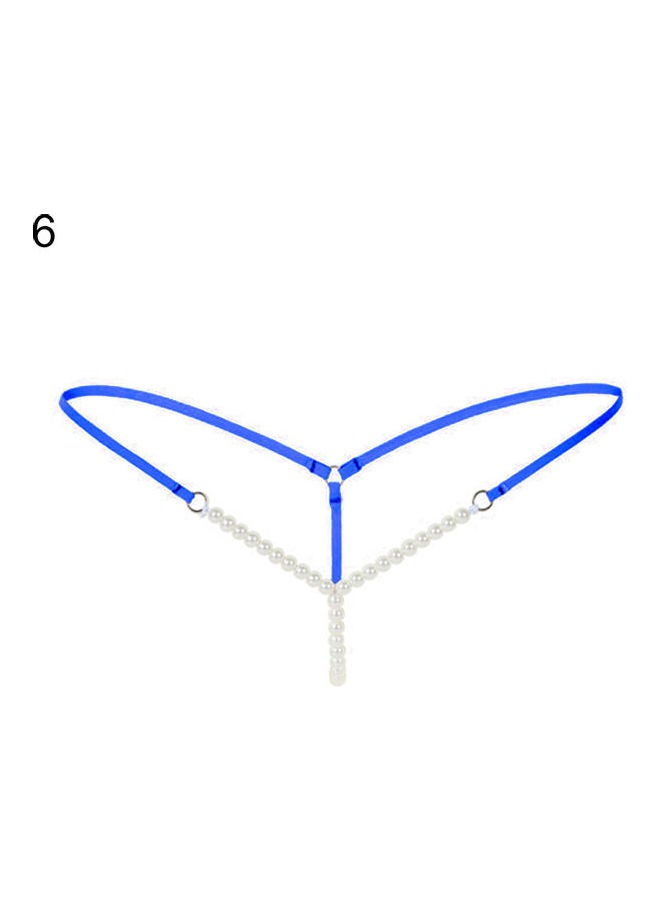 Generic - Women Faux Pearl Massage  Underwear Briefs Thongs G-String Knickers Royal Blue - Image 1