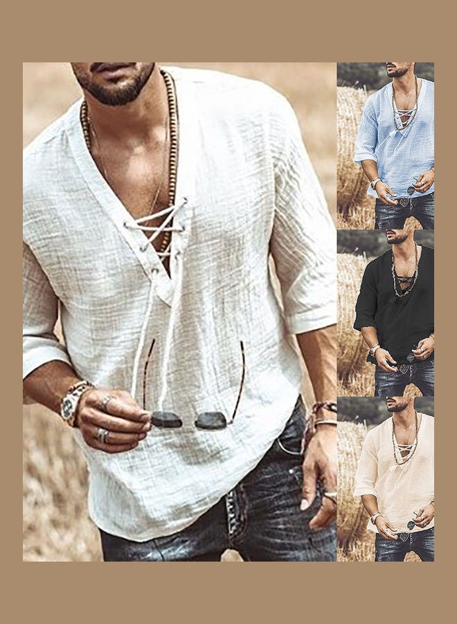 قميص سادة برباط وتصميم مفرغ مشمشي - Image 2