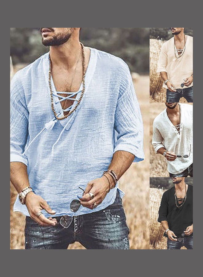 قميص سادة برباط وتصميم مفرغ مشمشي - Image 3