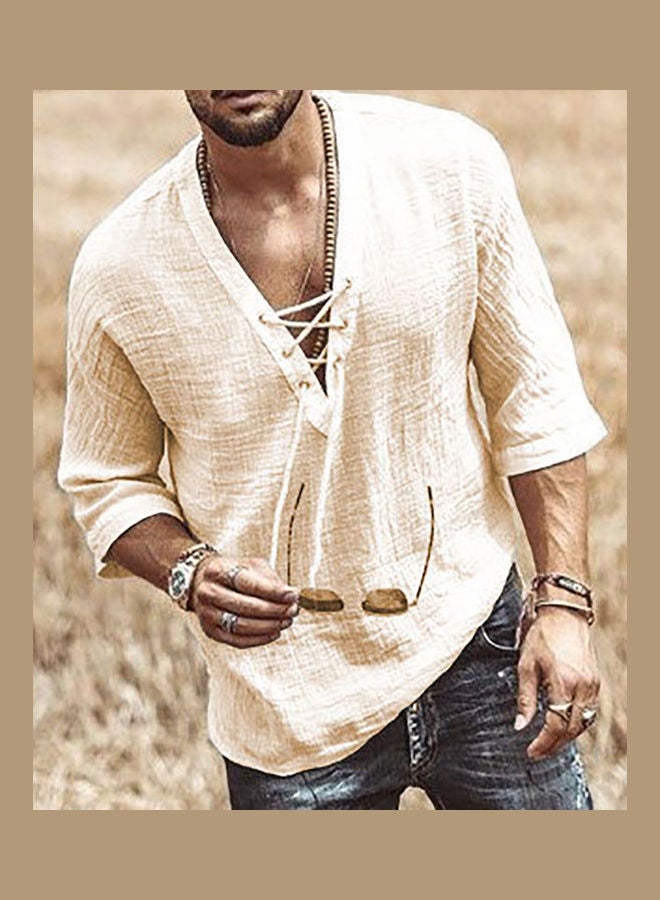 قميص سادة برباط وتصميم مفرغ مشمشي - Image 5