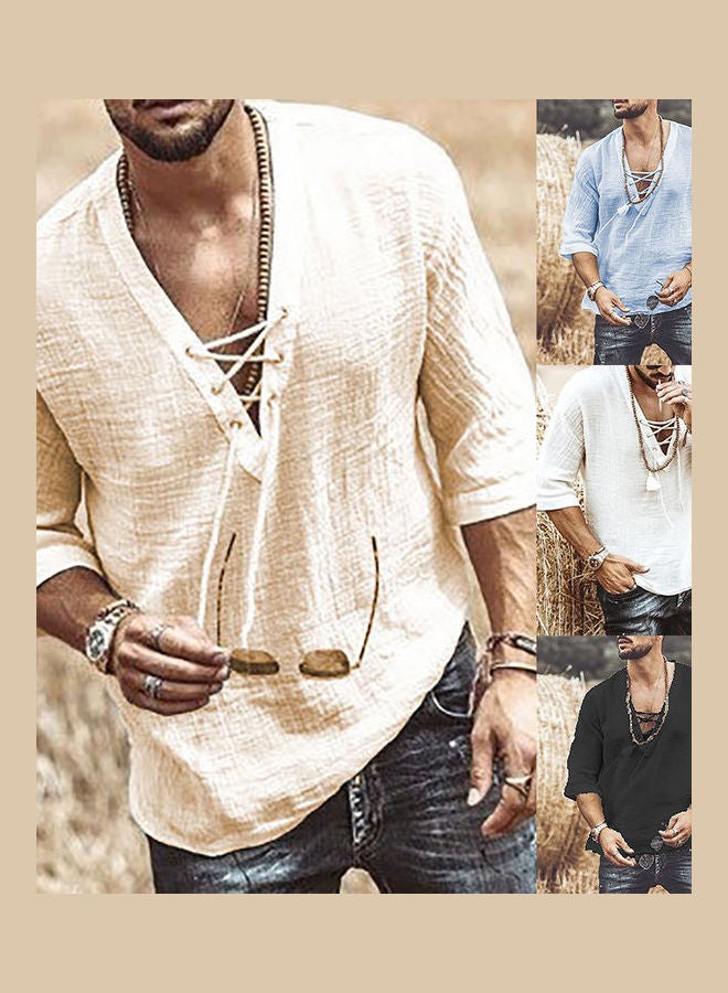 قميص سادة برباط وتصميم مفرغ مشمشي - Image 4