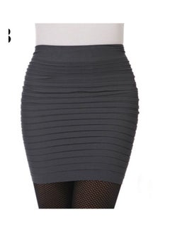 Ladies Fashion Tuck Bodycon Mini Short Skirt Gray