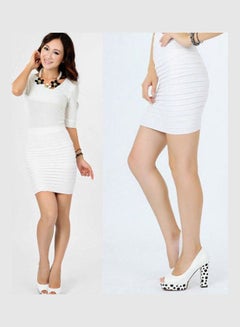Ladies Fashion Tuck Bodycon Mini Short Skirt White