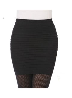 Ladies Fashion Tuck Bodycon Mini Short Skirt Black
