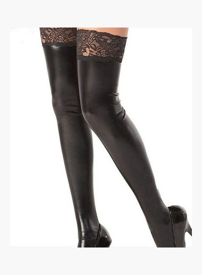 Women's Glam Lace Rock Thigh High Catsuit Stockings Black  - Image 3