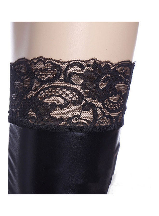Women's Glam Lace Rock Thigh High Catsuit Stockings Black  - Image 5