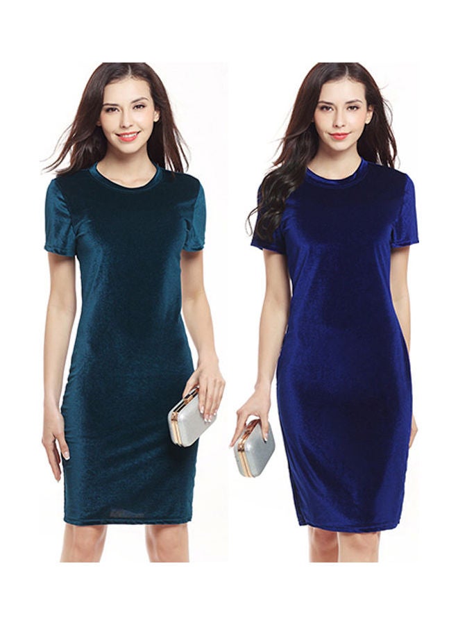 Women's Party Sheath Bodycon Pencil Velvet Dress Blackish Green - Image 4