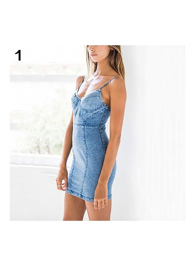 Women's Fashion Bodycon Denim Mini Dress Acid Blue  - Image 1