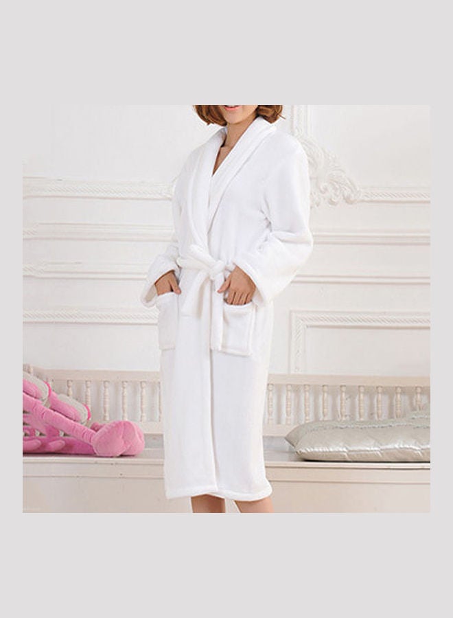 Loose Long  Bathrobe Coral Fleece Spa White - Image 3
