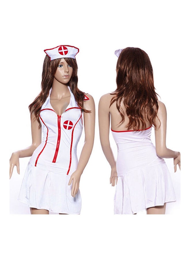 Nurse Uniform Dress With G-String And Hat white